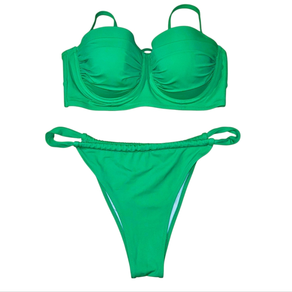 Shade & Shore Vibrant Green Sexy Underwire Two Piece Bikini Swimsuit 36C/L
